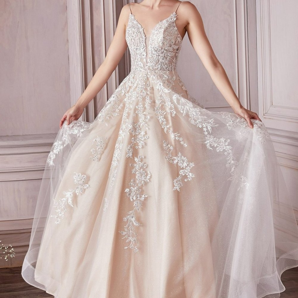NEW WEDDING CHAMPAGNE BRIDAL A-LINE FORMAL EVENING LONG MAXI BALL GOWN cm320 - Picture 2 of 7